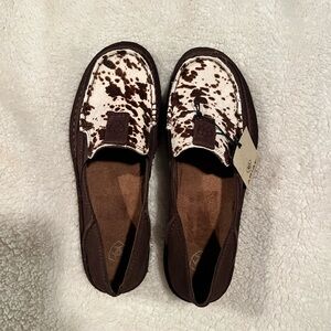 Ariat Brown and White Cow Print Cruisers
